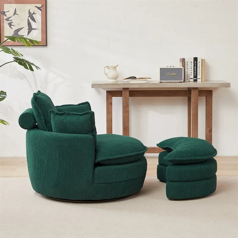 Sillón giratorio de gran tamaño con otomana de almacenamiento Moon con 4 almohadas