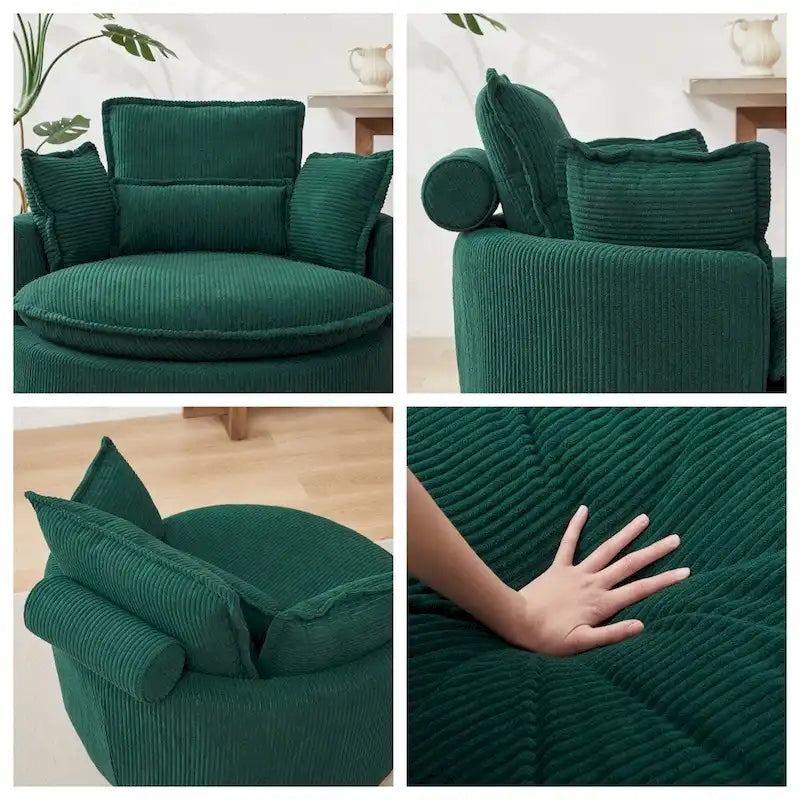 Sillón giratorio de gran tamaño con otomana de almacenamiento Moon con 4 almohadas