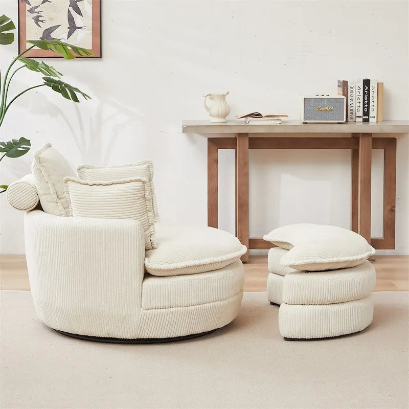 Sillón giratorio de gran tamaño con otomana de almacenamiento Moon con 4 almohadas