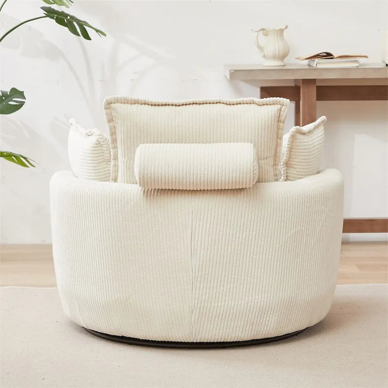 Sillón giratorio de gran tamaño con otomana de almacenamiento Moon con 4 almohadas