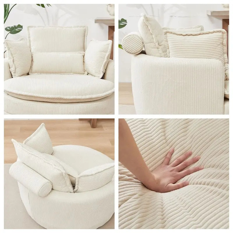 Sillón giratorio de gran tamaño con otomana de almacenamiento Moon con 4 almohadas