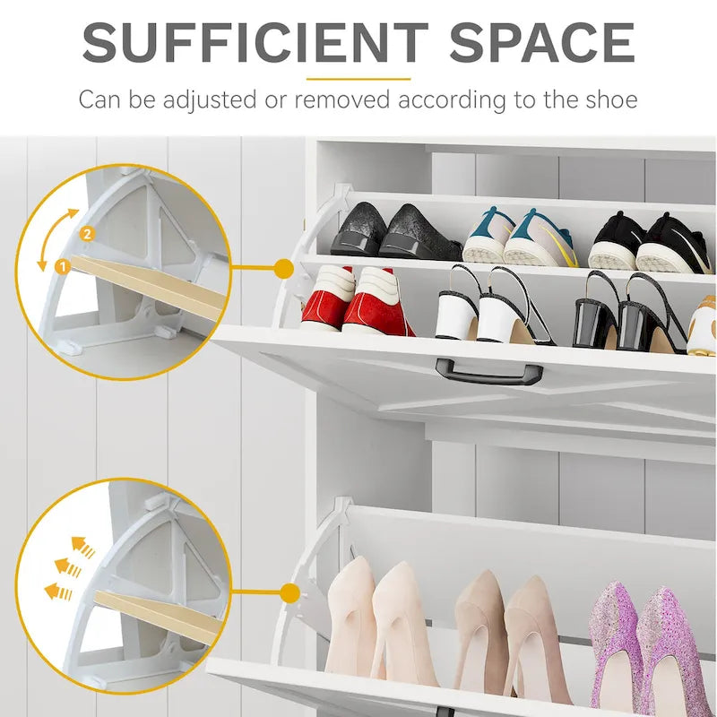 Armario de almacenamiento de zapatos de granja con banco para zapatos, almacenamiento de zapatos para entrada con 2 cajones abatibles para 16 pares - 9.4W x 47.1L x 41.3H