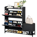 Armario de almacenamiento de zapatos de granja con banco para zapatos, almacenamiento de zapatos para entrada con 2 cajones abatibles para 16 pares - 9.4W x 47.1L x 41.3H