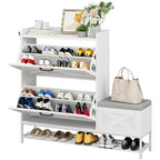 Armario de almacenamiento de zapatos de granja con banco para zapatos, almacenamiento de zapatos para entrada con 2 cajones abatibles para 16 pares - 9.4W x 47.1L x 41.3H