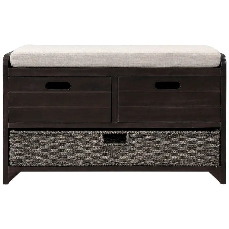Banco de almacenamiento de madera maciza con 3 cajones