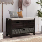 Banco de almacenamiento de madera maciza con 3 cajones