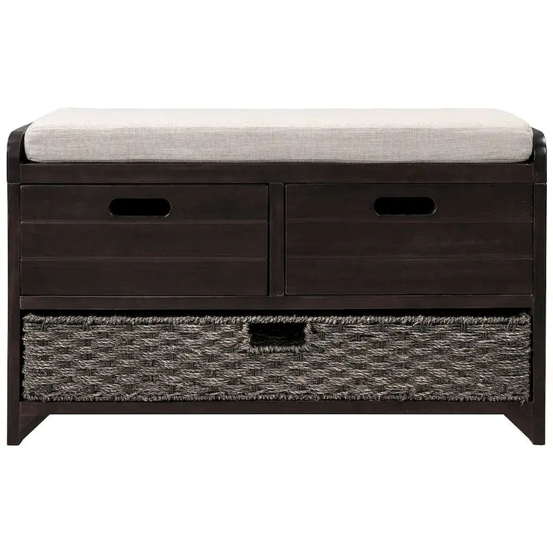Banco de almacenamiento de madera maciza con 3 cajones