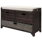 Banco de almacenamiento de madera maciza con 3 cajones