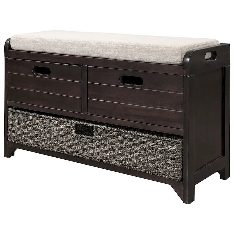 Banco de almacenamiento de madera maciza con 3 cajones
