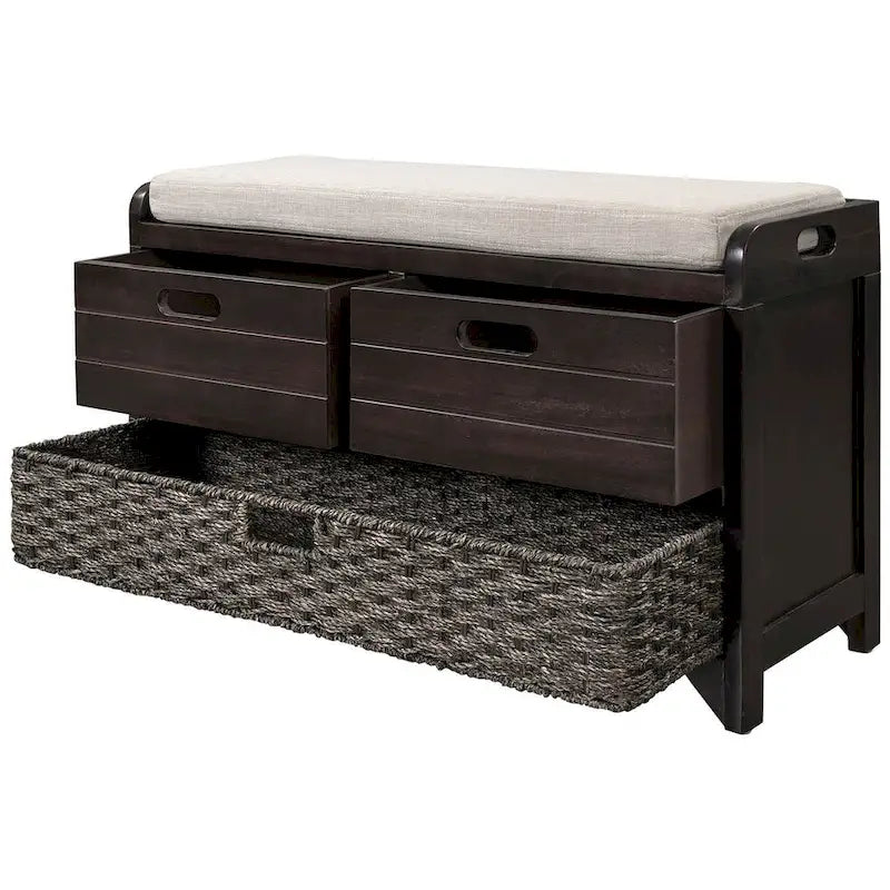 Banco de almacenamiento de madera maciza con 3 cajones