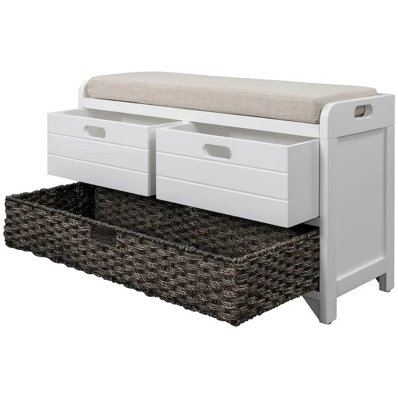 Banco de almacenamiento de madera maciza con 3 cajones