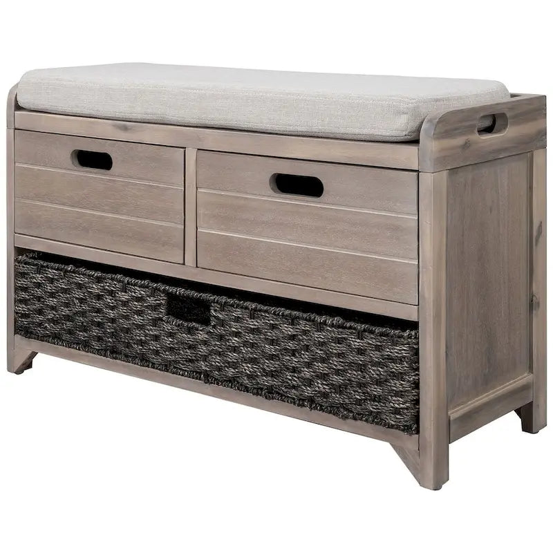 Banco de almacenamiento de madera maciza con 3 cajones