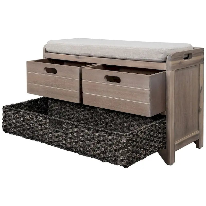 Banco de almacenamiento de madera maciza con 3 cajones