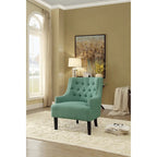 Sillón decorativo de chenilla color cerceta con respaldo capitoné