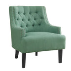 Sillón decorativo de chenilla color cerceta con respaldo capitoné