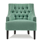 Sillón decorativo de chenilla color cerceta con respaldo capitoné