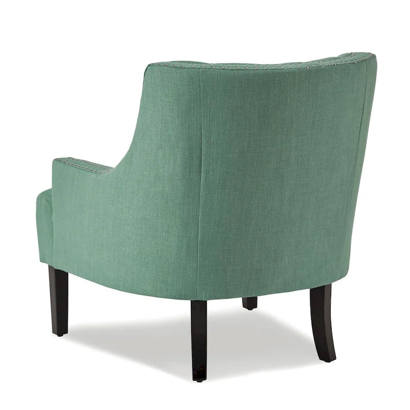 Sillón decorativo de chenilla color cerceta con respaldo capitoné