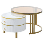 Mesa de Centro Apilable, Mesas Nido con Vidrio Templado Marrón, 2 PIEZAS