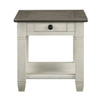 Mesa auxiliar de 26 pulgadas, cuadrada, 1 cajón, marrón, blanco, madera maciza