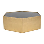 Mesa de centro glamurosa de madera moderna con tapa de cristal hexagonal dorada - 48 x 42 x 16