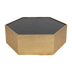Mesa de centro glamurosa de madera moderna con tapa de cristal hexagonal dorada - 48 x 42 x 16