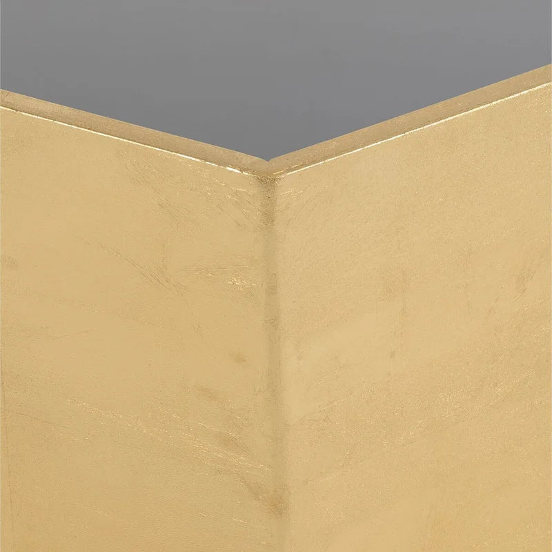 Mesa de centro glamurosa de madera moderna con tapa de cristal hexagonal dorada - 48 x 42 x 16
