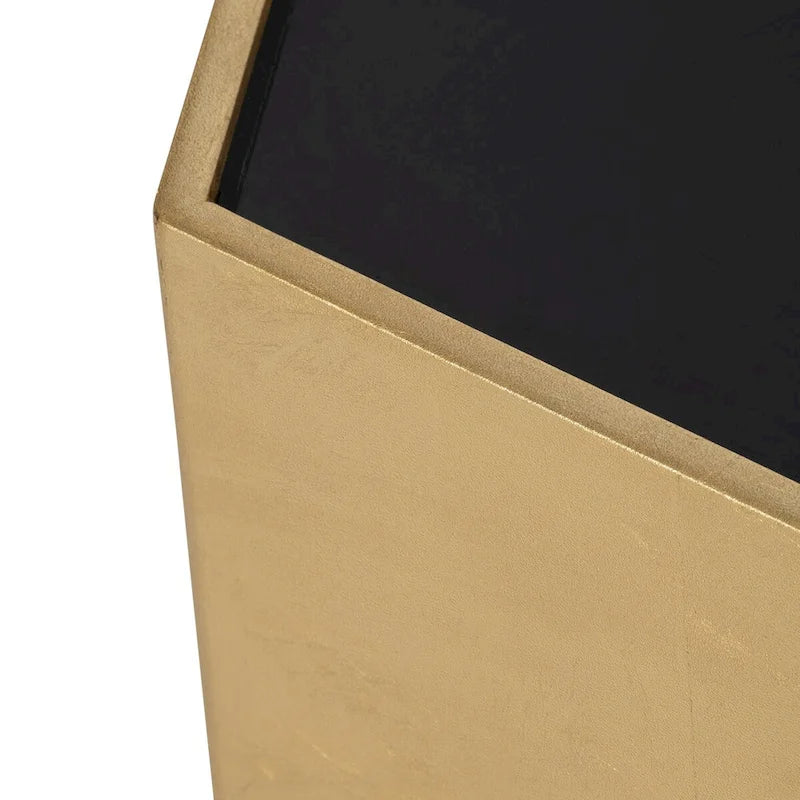 Mesa de centro glamurosa de madera moderna con tapa de cristal hexagonal dorada - 48 x 42 x 16