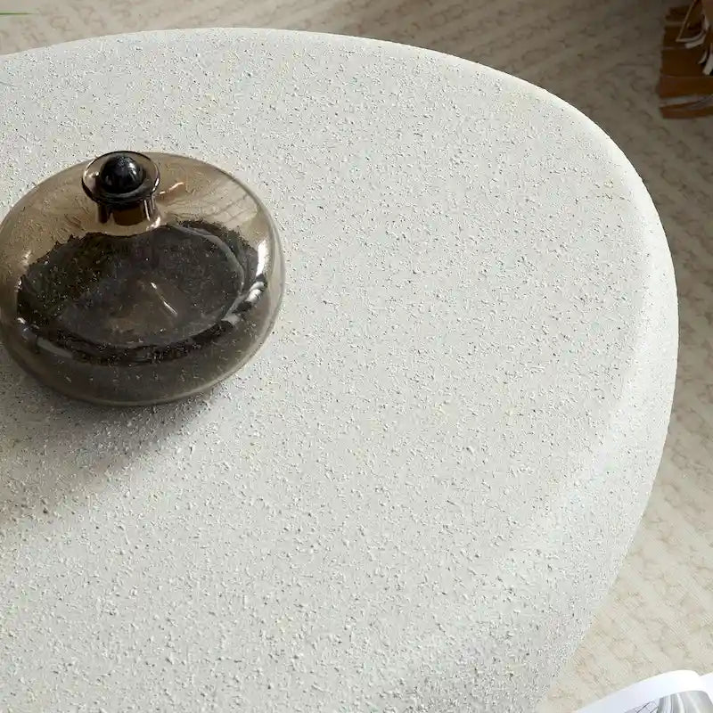 Mesa de centro elíptica de fibra de vidrio de 43,31 pulgadas para sala de estar, mesa vintage, mesa central irregular, no necesita montaje