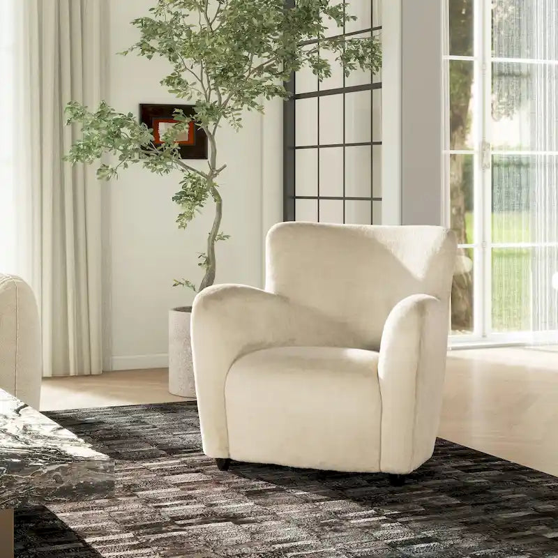 Sillón decorativo de 32" tapizado en piel sintética con brazo curvo de transición