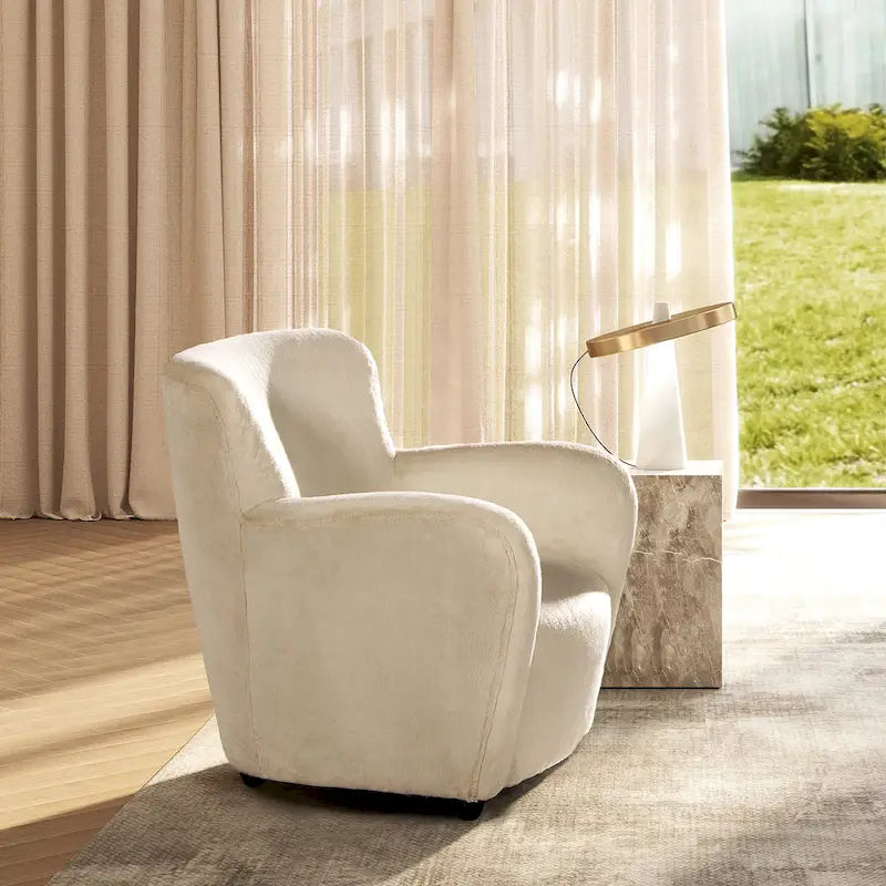 Sillón decorativo de 32" tapizado en piel sintética con brazo curvo de transición